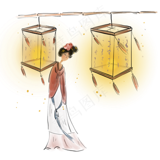 中国风赏灯的古代少女