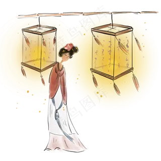 中国风赏灯的古代少女