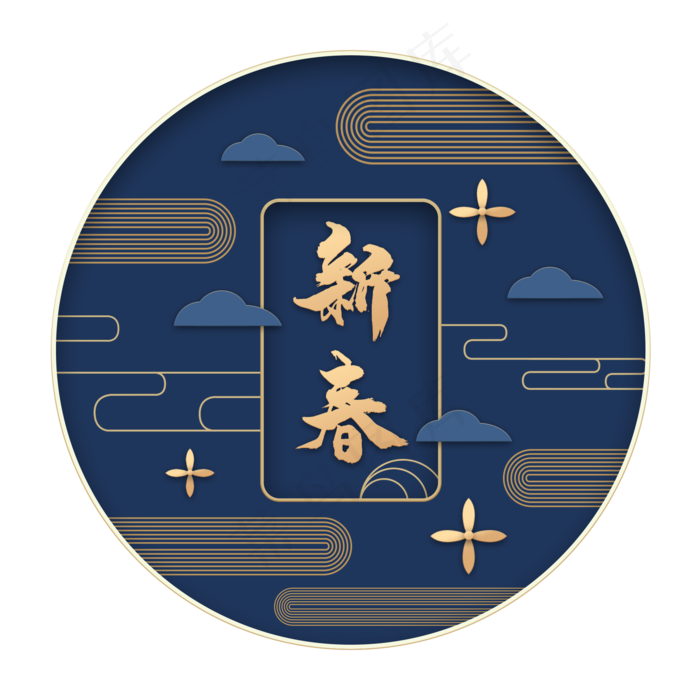 新春剪纸风祥云花朵边框(2000X2000(DPI:300))psd模版下载