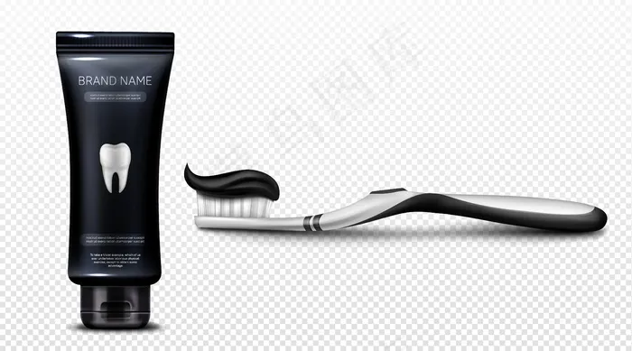 塑料管和刷子上的黑色牙膏eps,ai矢量模版下载