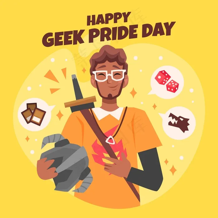 极客骄傲日戴眼镜的快乐男人eps,ai矢量模版下载