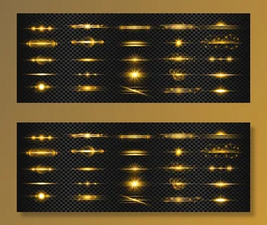 一组金色的透明光透镜光斑条纹