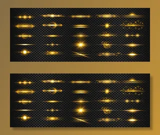 一组金色的透明光透镜光斑条纹