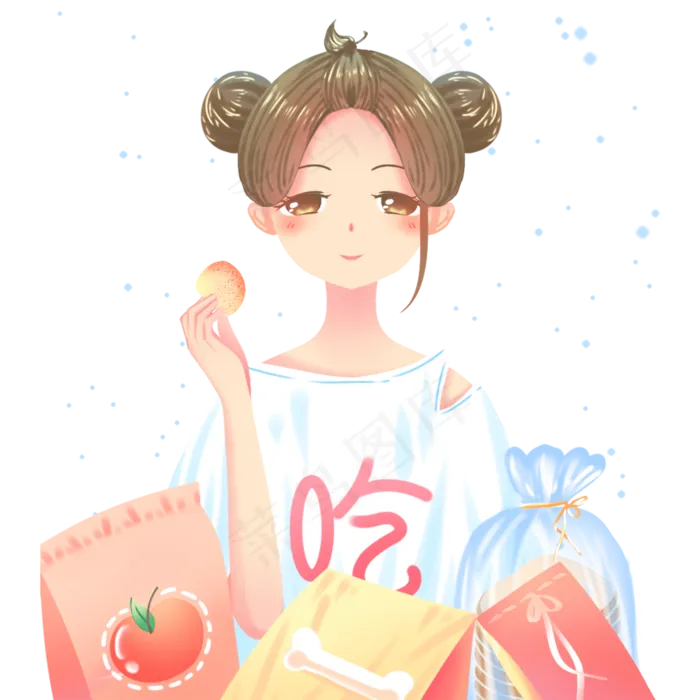 蓝色唯美卡通可爱少女吃零食食品(2000X2000(DPI:300))psd模版下载