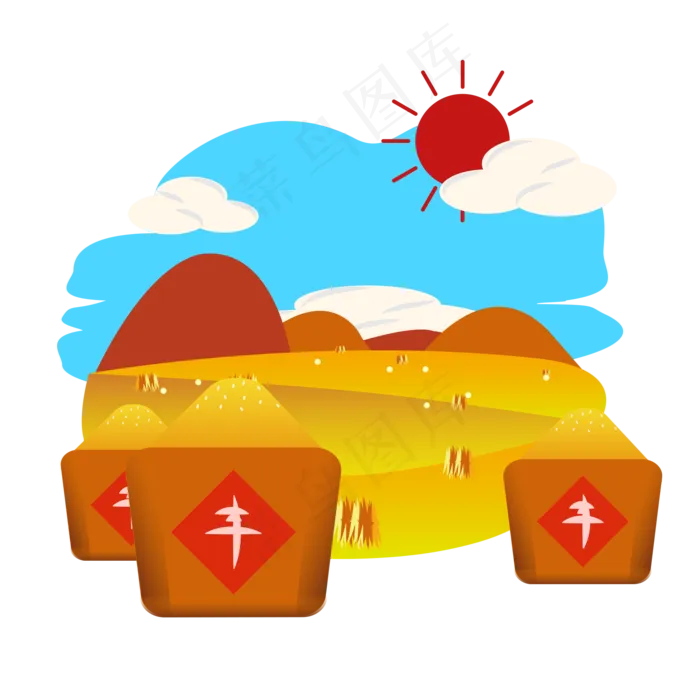 秋天丰收景象元素秋高气爽矢量商ai矢量模版下载