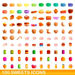 糖果图标集。白色背景上糖果图标的卡通插图