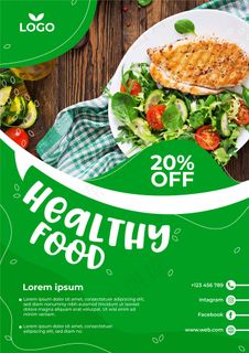 健康食品餐厅宣传单,DM传单模板配照片