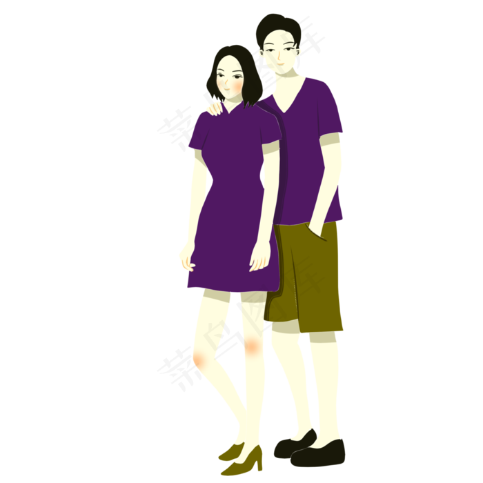 手绘矢量卡通情人节七夕节情侣