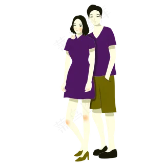 手绘矢量卡通情人节七夕节情侣