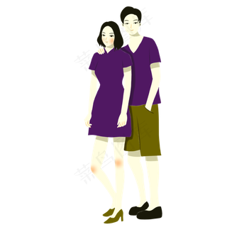 手绘矢量卡通情人节七夕节情侣