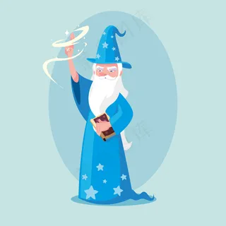 戴着童话人物头像帽子的巫师