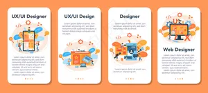 Ux ui设计器手机app移动应用程序app横幅banner集。为用户改进应用程序界面。现代技术概念。