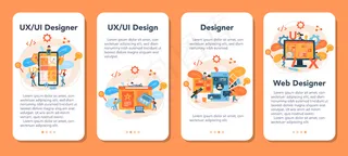 Ux ui设计器手机app移动应用程序app横幅banner集。为用户改进应用程序界面。现代技术概念。