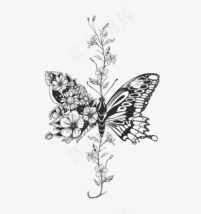 花蝴蝶。花卉成分。插图。eps,ai矢量模版下载