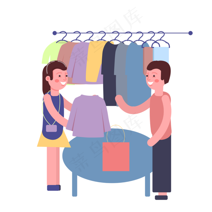 购物暖色系卡通手绘风买衣服砍价