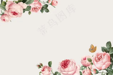 米色背景矢量上的手绘粉红玫瑰框架 米色背景矢量上的手绘粉红玫瑰框架