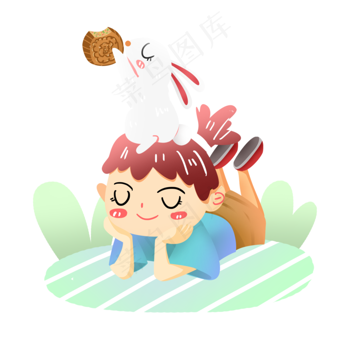 中秋节赏月男孩兔子月饼素材(2000X2000(DPI:300))psd模版下载