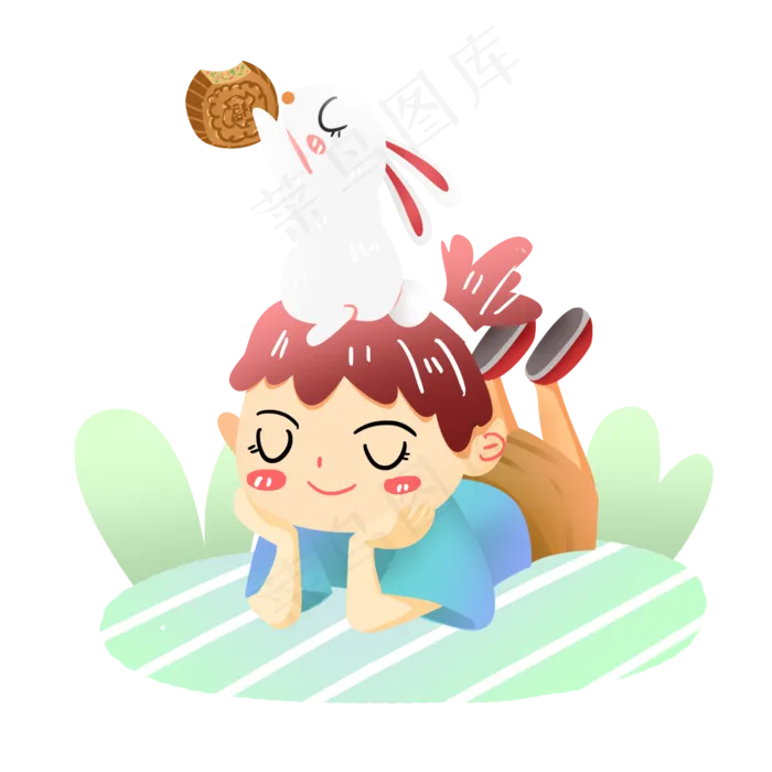 中秋节赏月男孩兔子月饼素材(2000X2000(DPI:300))psd模版下载