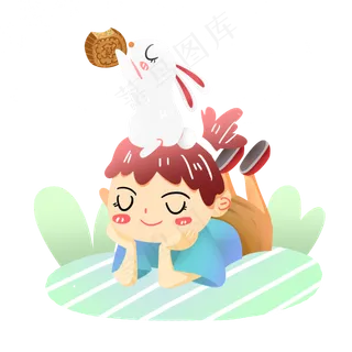 中秋节赏月男孩兔子月饼素材