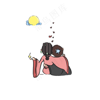 七夕节牛郎织女手绘卡通