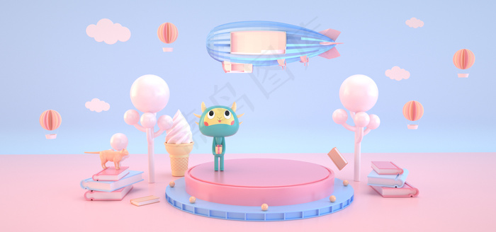 61儿童节C4D玩偶清新可爱粉嫩背景