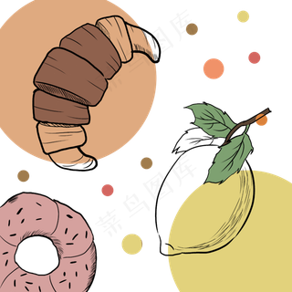 下午茶ins餐桌美食柠檬牛角面包,免抠元素