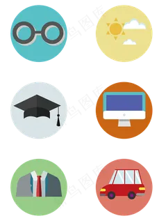 毕业季图案免扣icon扁平化图标