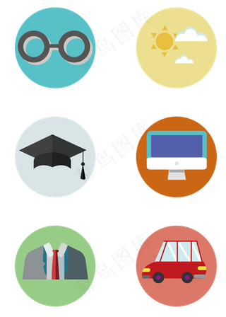 毕业季图案免扣icon扁平化图标