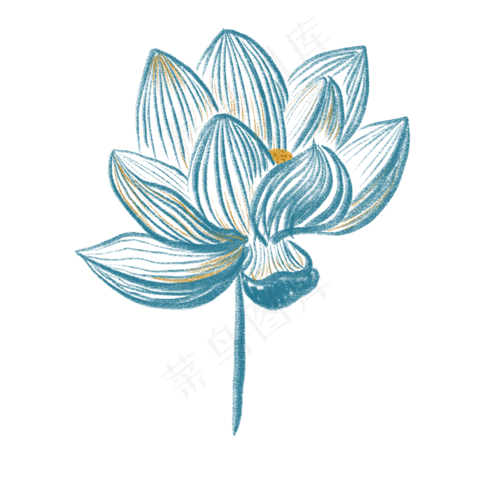蓝色水彩荷花免抠创意插图