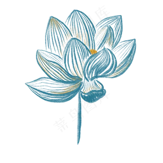 蓝色水彩荷花免抠创意插图