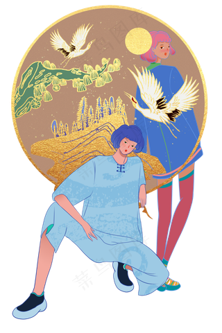 国潮时尚中国风少女,免抠元素