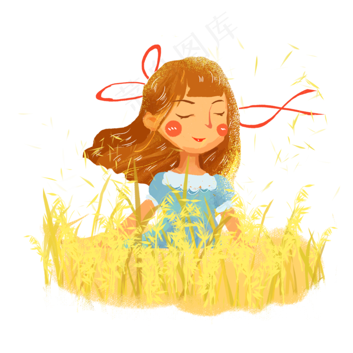 芒种麦田小麦女孩png素材