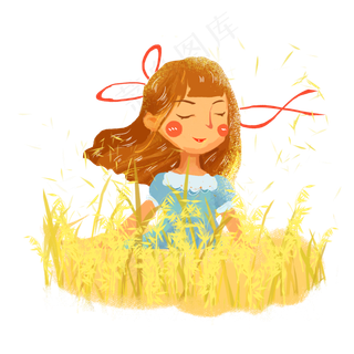 芒种麦田小麦女孩png素材