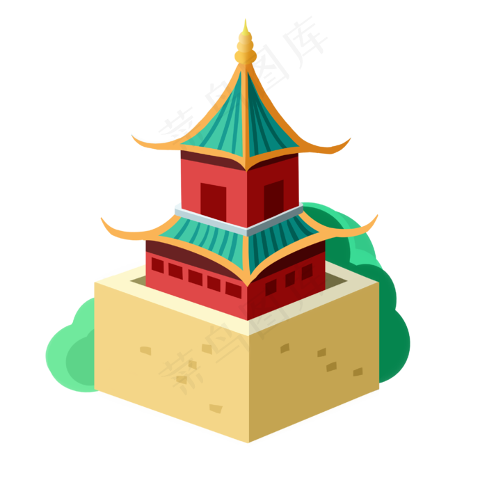 红色寺庙塔建筑(3000X3000(DPI:299))psd模版下载