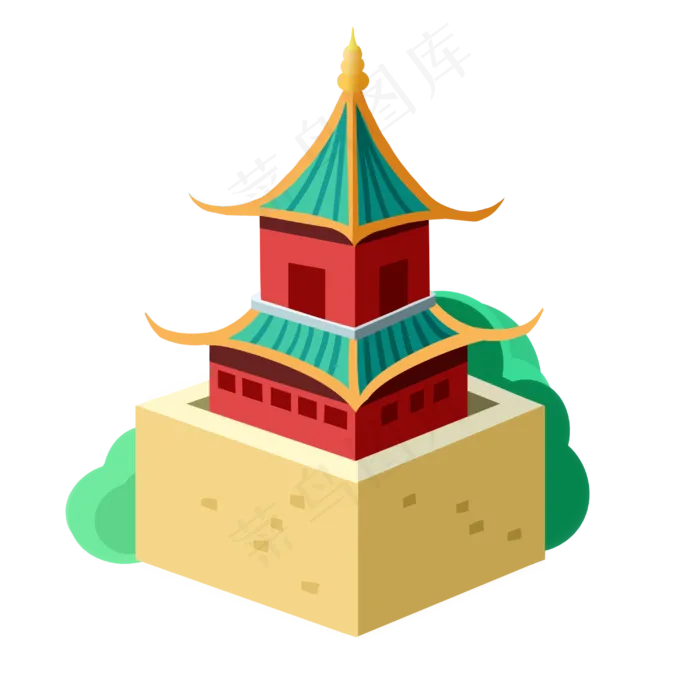 红色寺庙塔建筑(3000X3000(DPI:299))psd模版下载