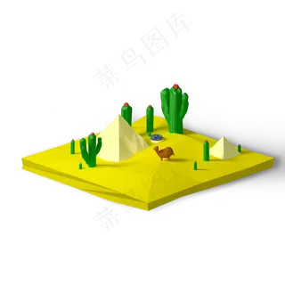 lowpoly沙漠金字塔小场景,免抠元素