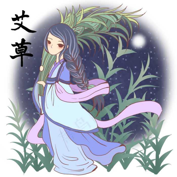 端午节美人与艾草(2480X2480(DPI:299))psd模版下载