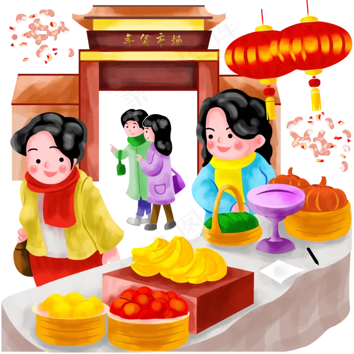 手绘卡通新年办年货,免抠元素(2000*2000px 300 dpi )psd模版下载