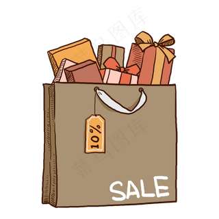 手绘打折购物纸袋PNG免抠素材