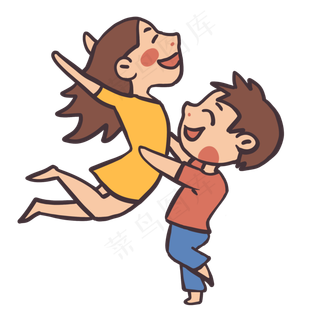 情侣开心拥抱手绘卡通素材