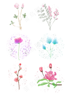 手绘水彩水墨花素材元素