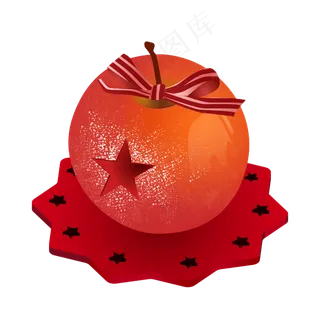 红色创意平安夜苹果蝴蝶结,免抠元素