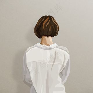 米色背景贴纸上女人的后视图