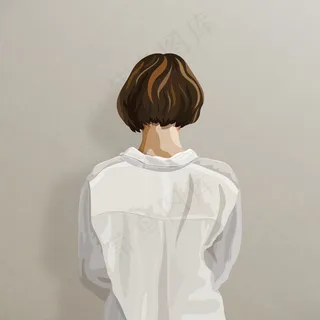 米色背景贴纸上女人的后视图