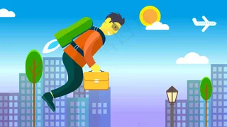 背着飞行器去上班的白领男