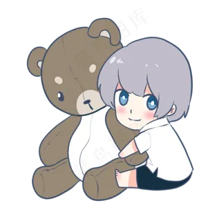 和玩具熊在一起的小男孩