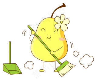 打扫的可爱卡通拟人化梨子免抠图