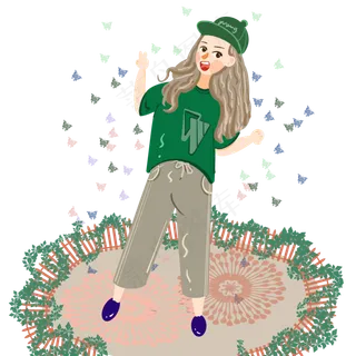 儿童节小女孩在花园和蝴蝶玩耍