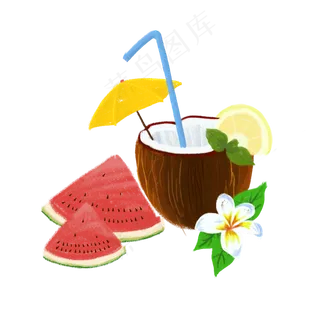 夏季清凉水果椰子西瓜果汁橙子花