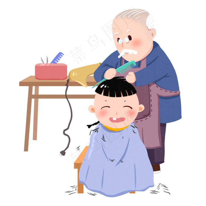 二月二龙抬头理发的小孩,免抠元素(3583*3583px 300 dpi )psd模版下载